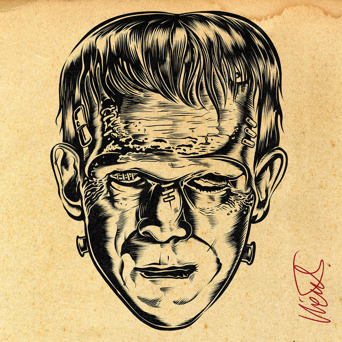 DRAWING OF FRANKENSTEIN'S FACE